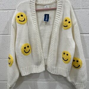 Luna Ivy Cream Smiley Face Chunky Knit Cardigan – Size Medium (NWT)